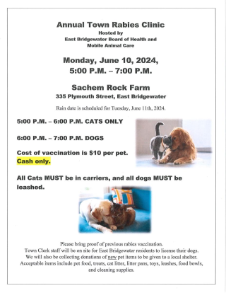 Annual Town Rabies Clinic - June 10, 2024