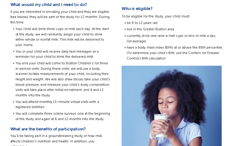 Boston Children's Hospital - Milk Study